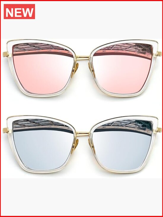 Oversized Cateye Sunglasses UV Protection Mirrored Lens Metal Frame 2 Pack main image 5